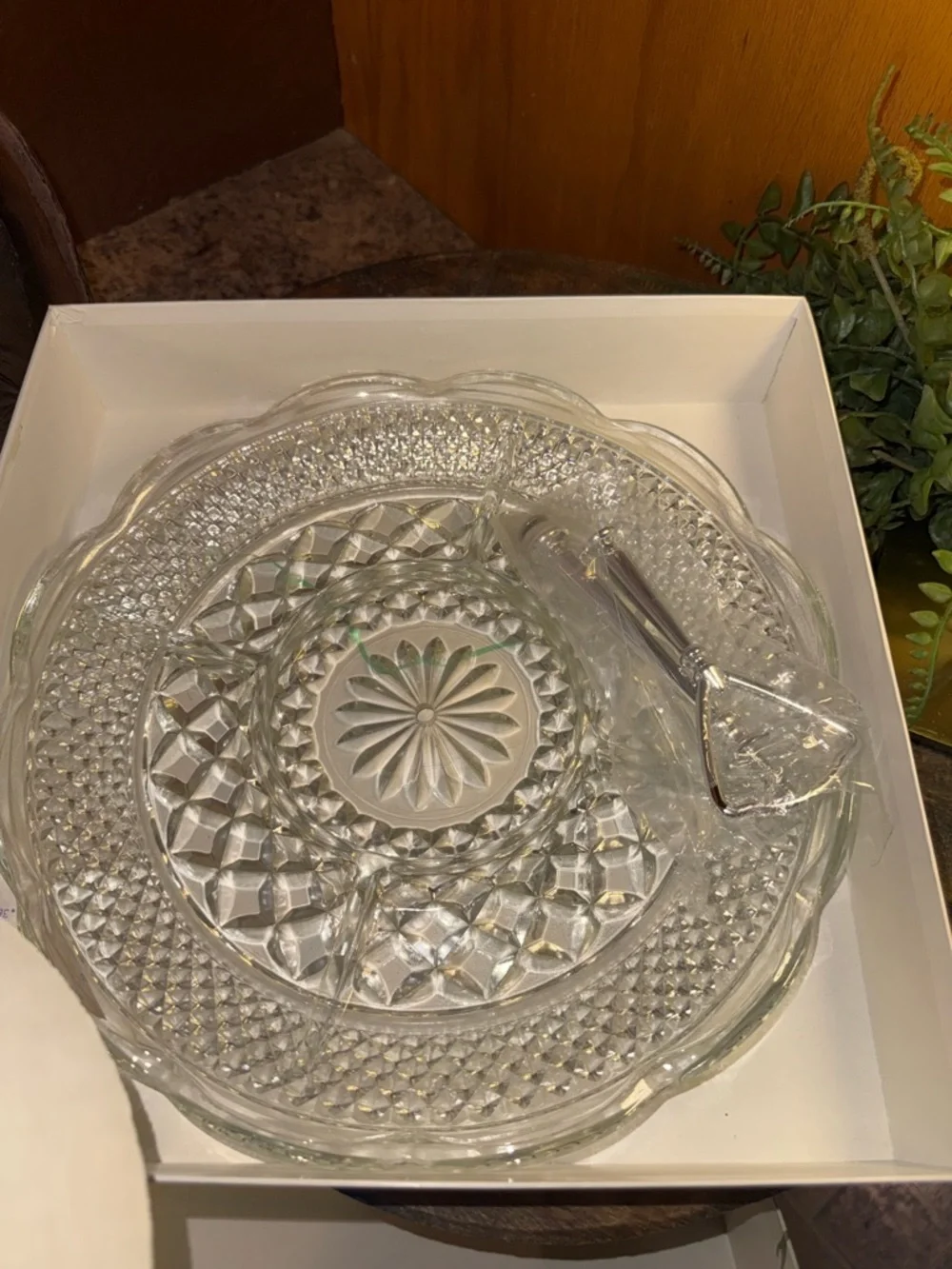 Anchor Hocking Wexford Two-Tier Tid Bit Tray Glass Round Server 6 & 11” (1960s)